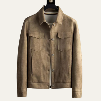 Men's Suede Button Up Jacket Retro Classic