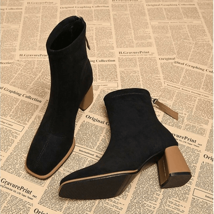Women's Block Heel Boots Rear Zipper Detail