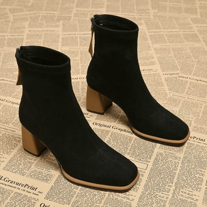 Women's Block Heel Boots Rear Zipper Detail