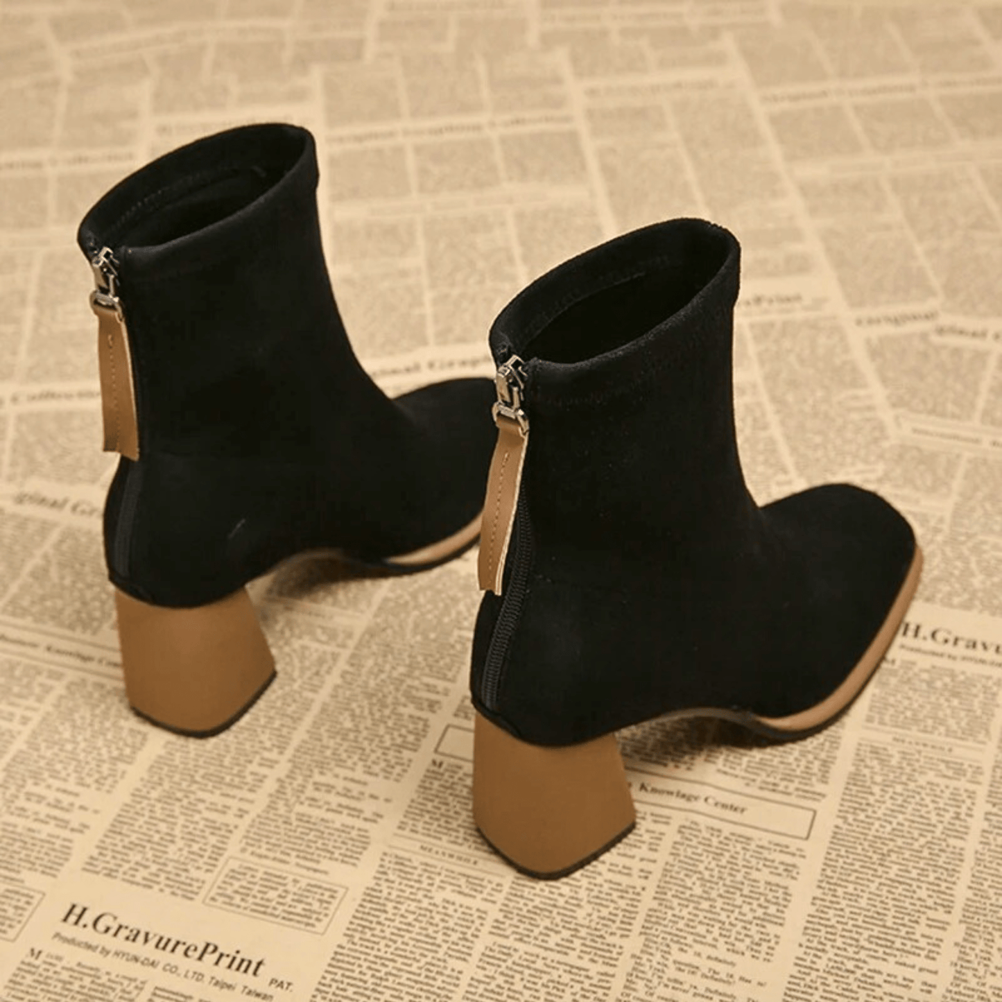 Women's Block Heel Boots Rear Zipper Detail