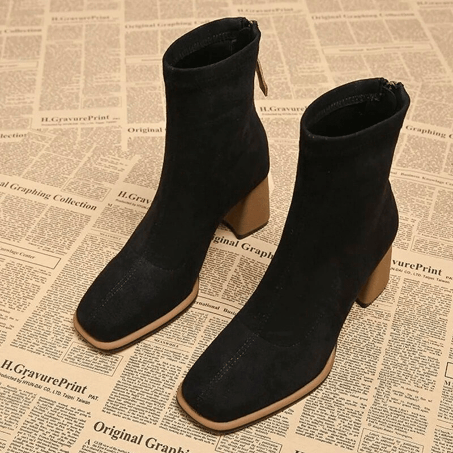 Women's Block Heel Boots Rear Zipper Detail