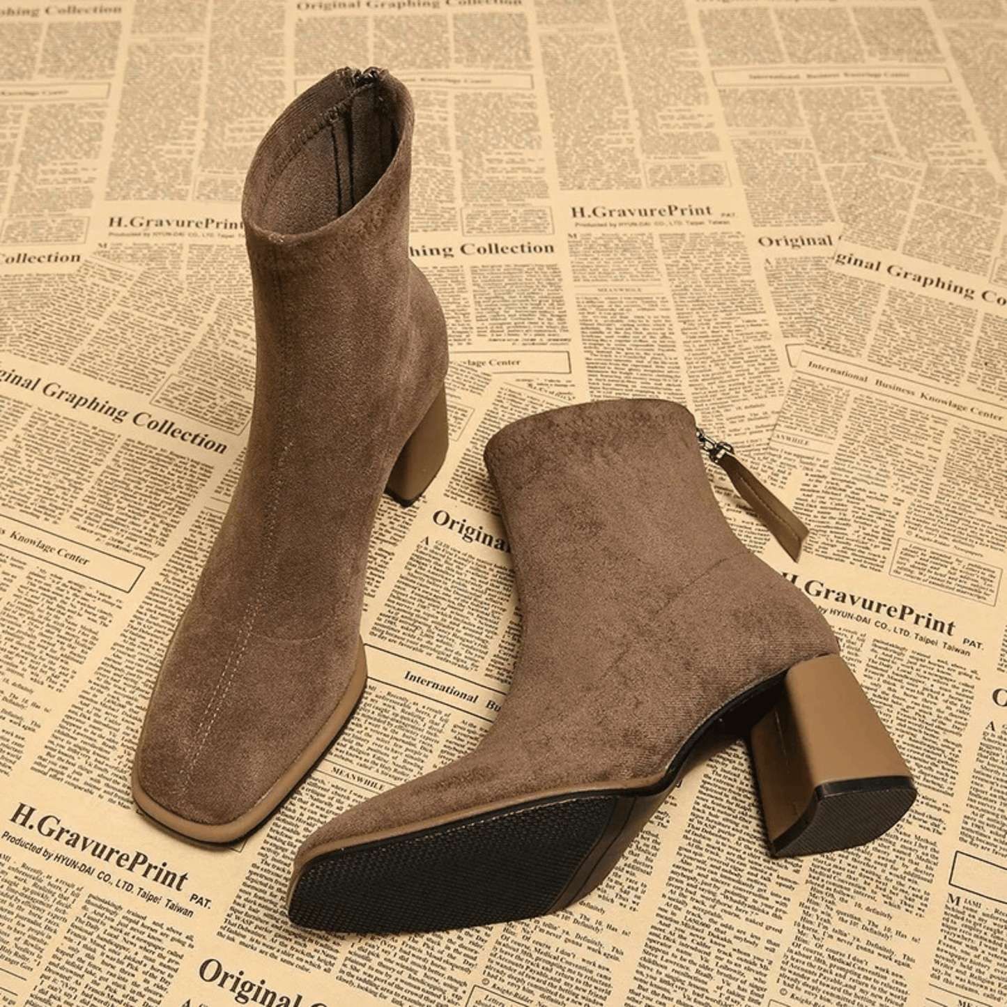 Women's Block Heel Boots Rear Zipper Detail