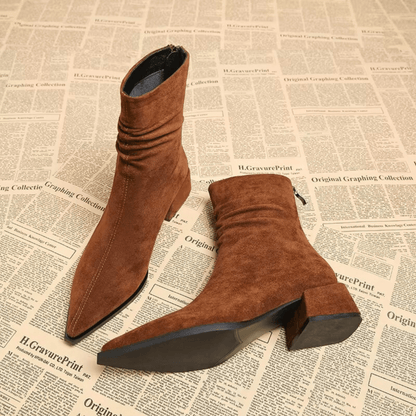 Women's Pointed Toe Boots Folded Upper Detail