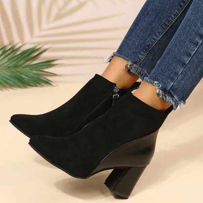 Women's Block Heel Boots Side Zipper