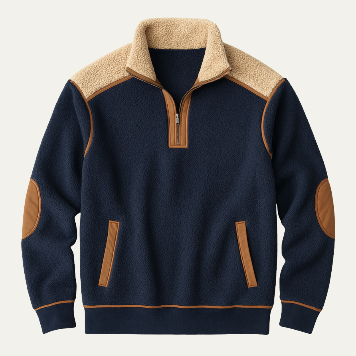 Men's Color Block Sherpa Fleece Half Zip Sweater - Vonnera