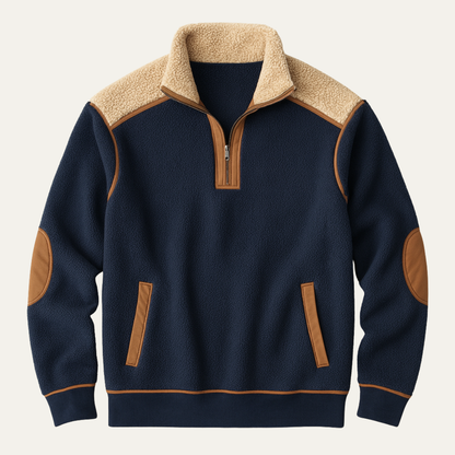 Men's Color Block Sherpa Fleece Half Zip Sweater - Vonnera