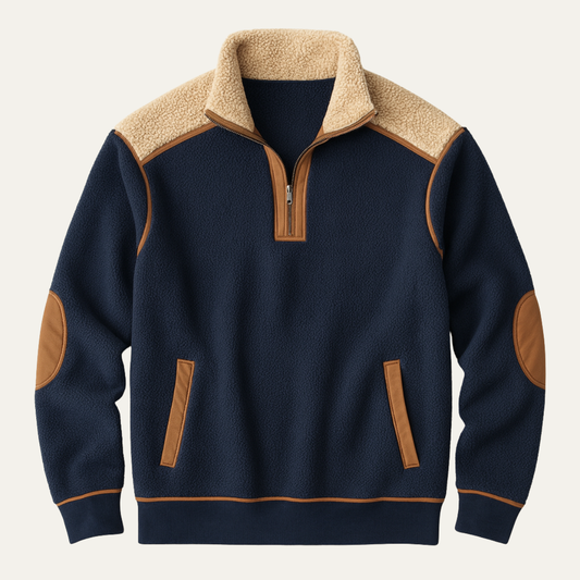 Men's Color Block Sherpa Fleece Half Zip Sweater - Vonnera