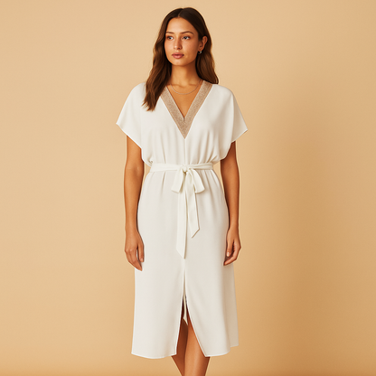 Women's V-Neck Midi Dress White - Vonnera