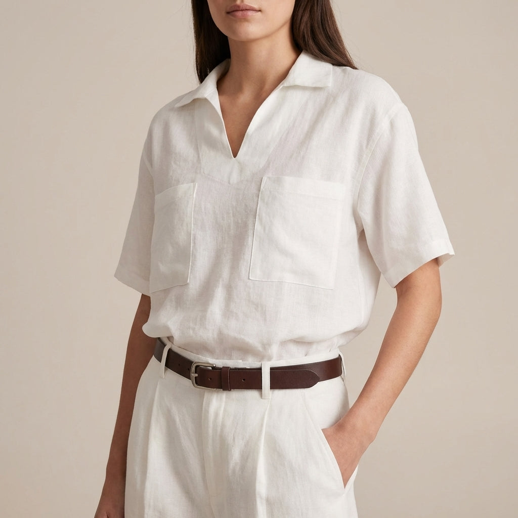 Relaxed Fit V-Neck Casual Shirt Patch Pockets - Vonnera