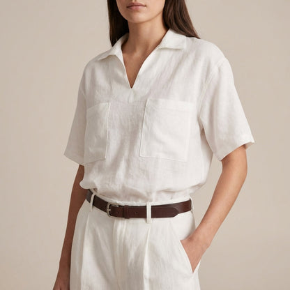 Relaxed Fit V-Neck Casual Shirt Patch Pockets - Vonnera