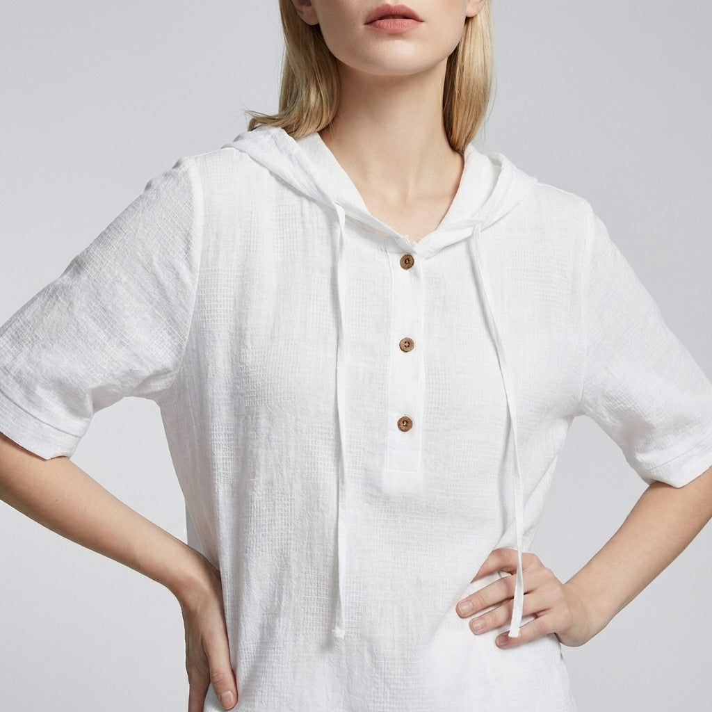Women's Relaxed Hooded Blouse Drawstring High-Low Hem - Vonnera