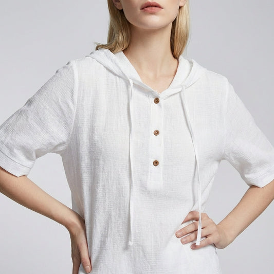 Women's Relaxed Hooded Blouse Drawstring High-Low Hem - Vonnera