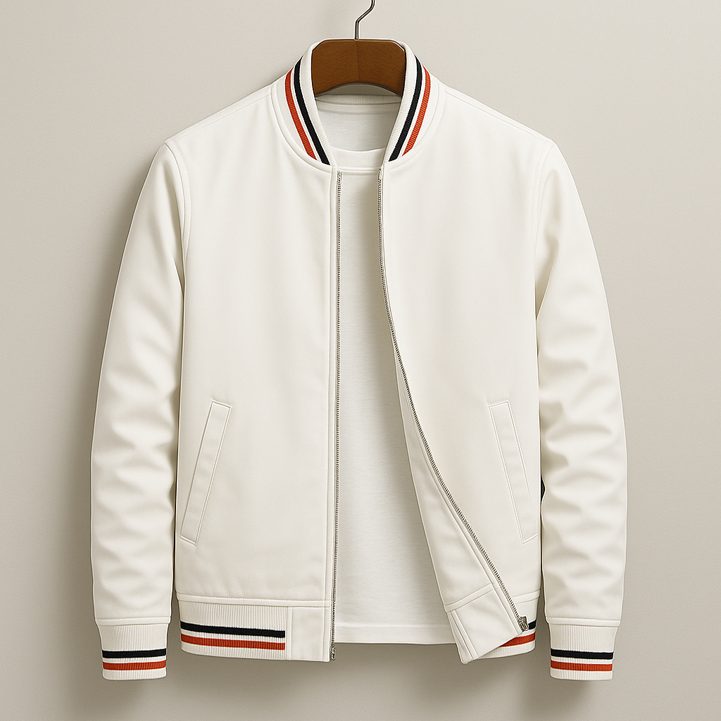 Men's Lightweight Bomber Jacket Ribbed Trim Zip-Up Black