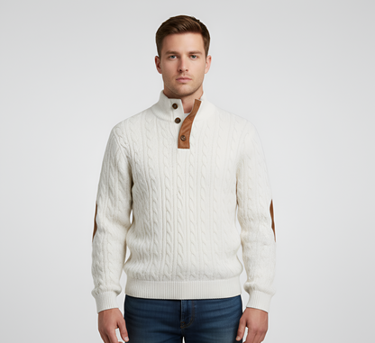 Men's Quilted Knit Sweater Half Button Stand Collar