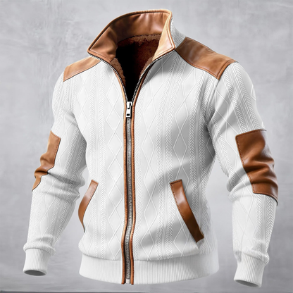 Men's Cable Knit Sweater Jacket Fleece Lined Warm Zip Up