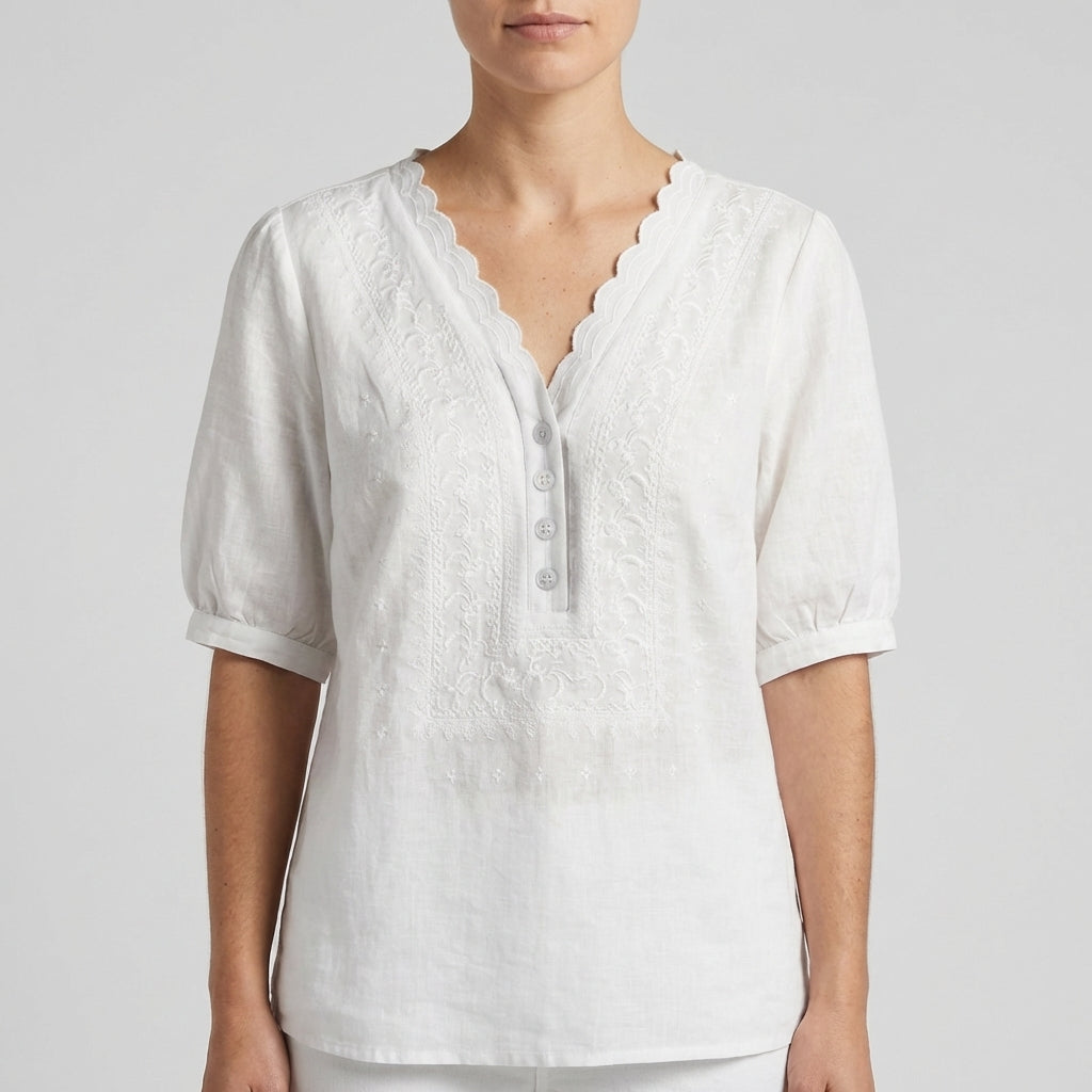 Women's Relaxed Fit V-Neck Blouse Embroidered