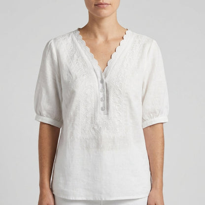 Women's Relaxed Fit V-Neck Blouse Embroidered
