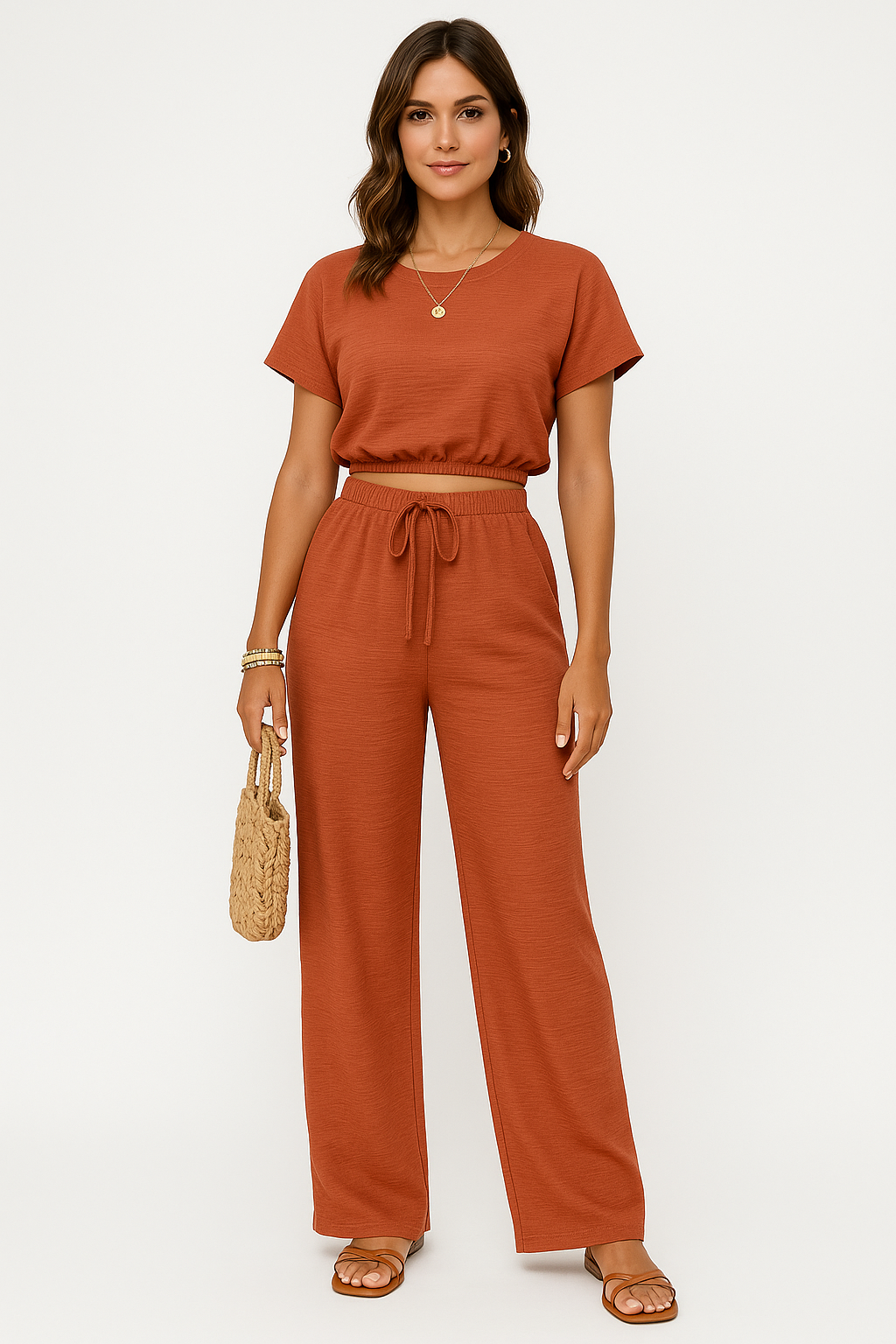 Women's Wide Leg Drawstring Pants Set
