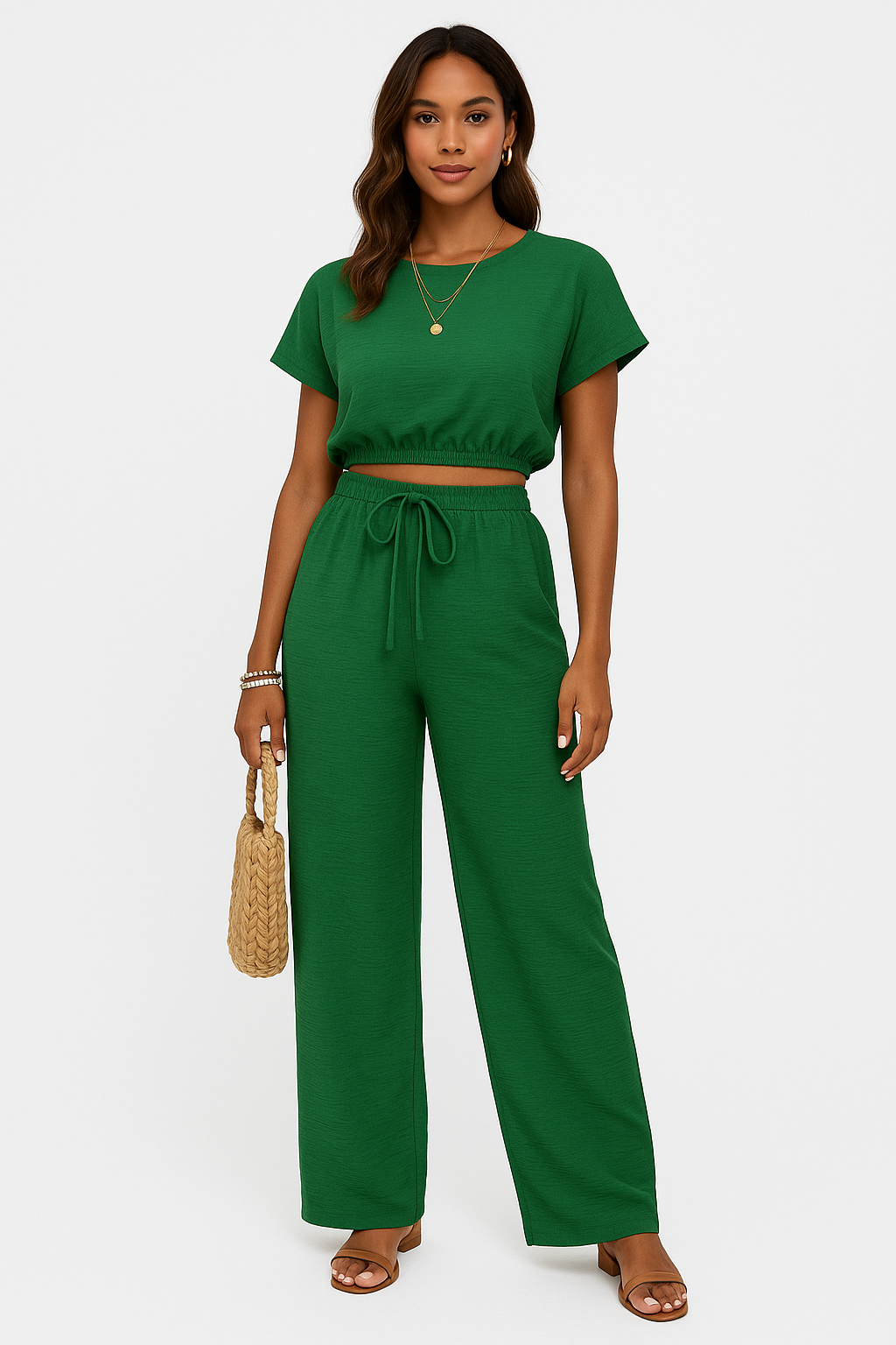 Women's Wide Leg Drawstring Pants Set