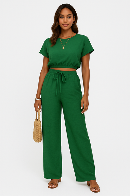 Women's Wide Leg Drawstring Pants Set