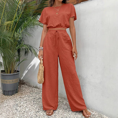Women's Wide Leg Drawstring Pants Set