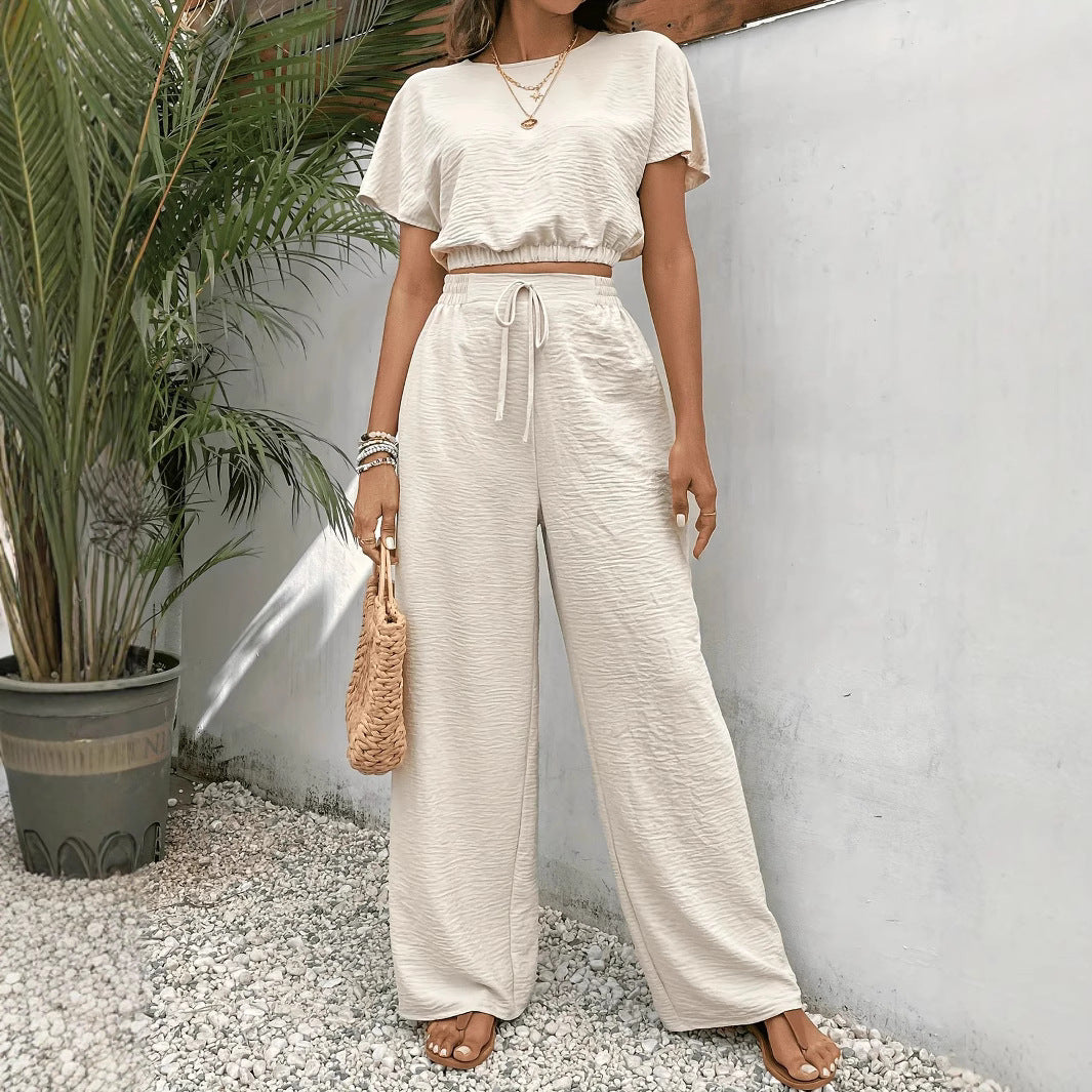 Women's Wide Leg Drawstring Pants Set