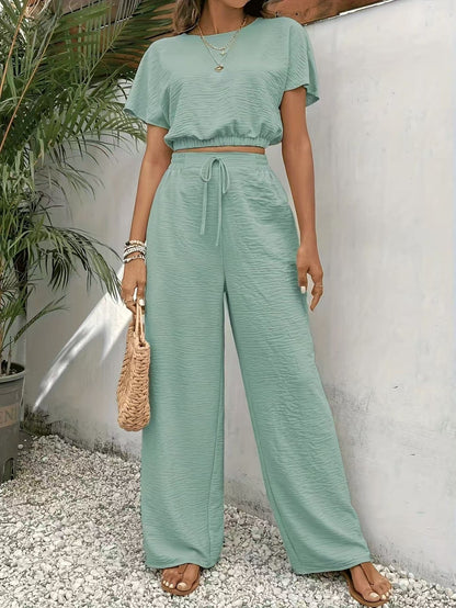 Women's Wide Leg Drawstring Pants Set