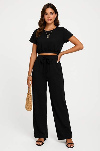 Women's Wide Leg Drawstring Pants Set