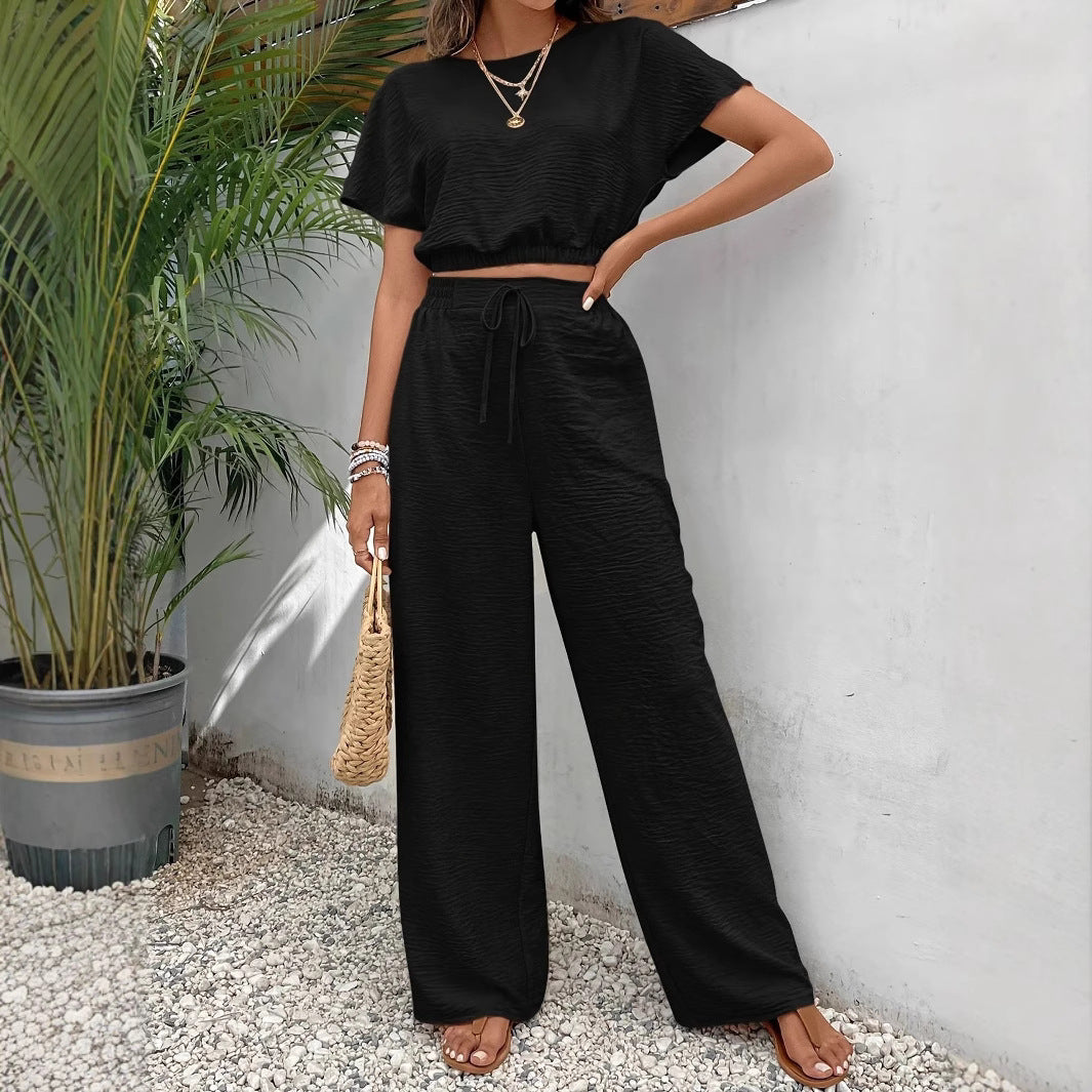 Women's Wide Leg Drawstring Pants Set