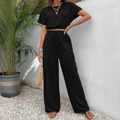 Women's Wide Leg Drawstring Pants Set