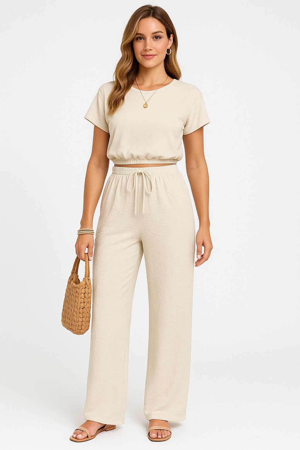 Women's Wide Leg Drawstring Pants Set - Vonnera