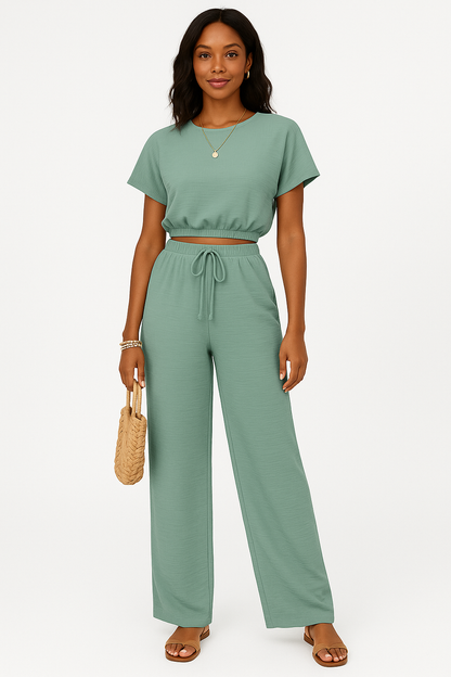 Women's Wide Leg Drawstring Pants Set
