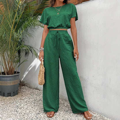 Women's Wide Leg Drawstring Pants Set