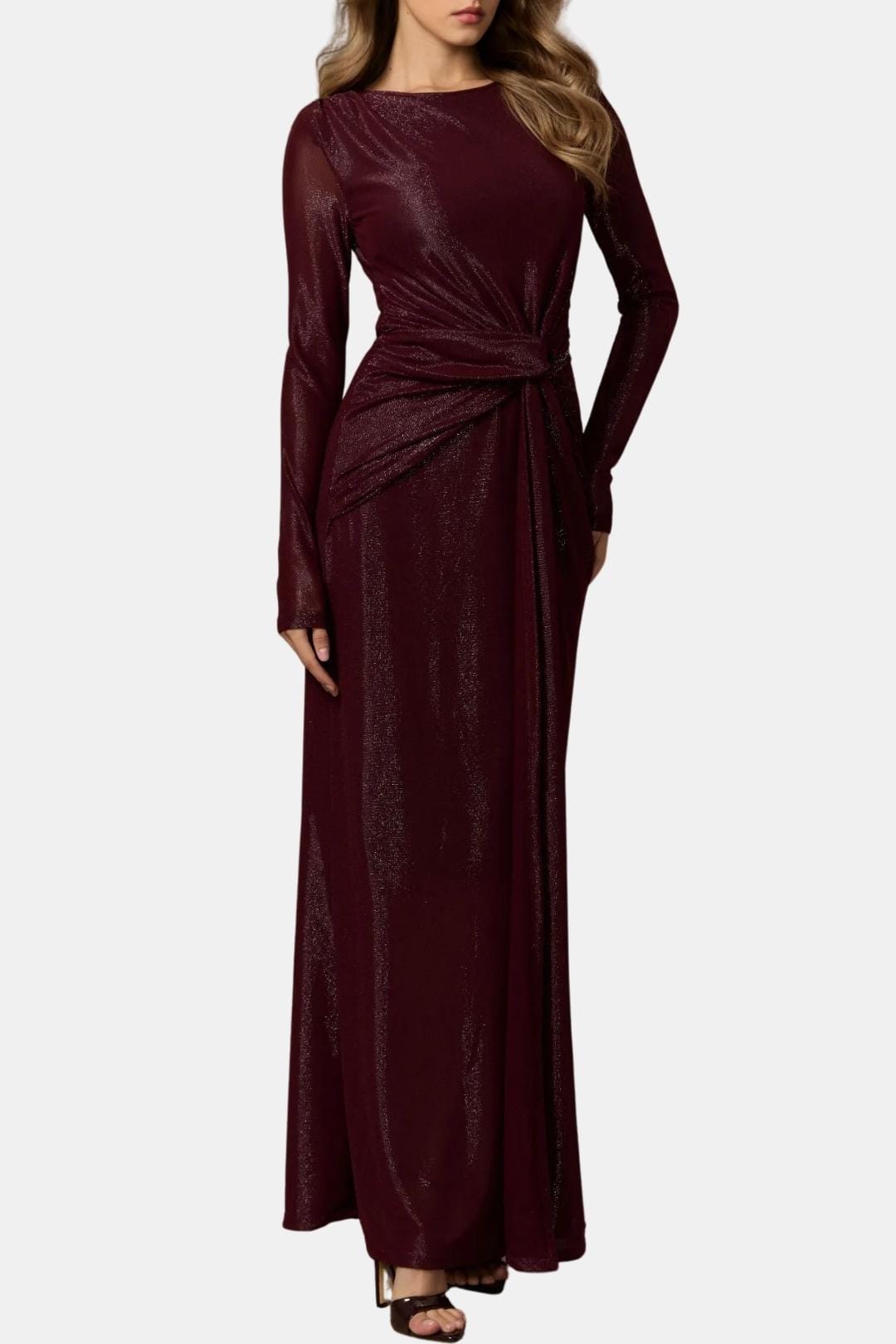 Women's Long Sleeve Maxi Dress Knot Front - Vonnera