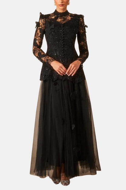 Women's Lace Long Sleeve Maxi Dress - Vonnera