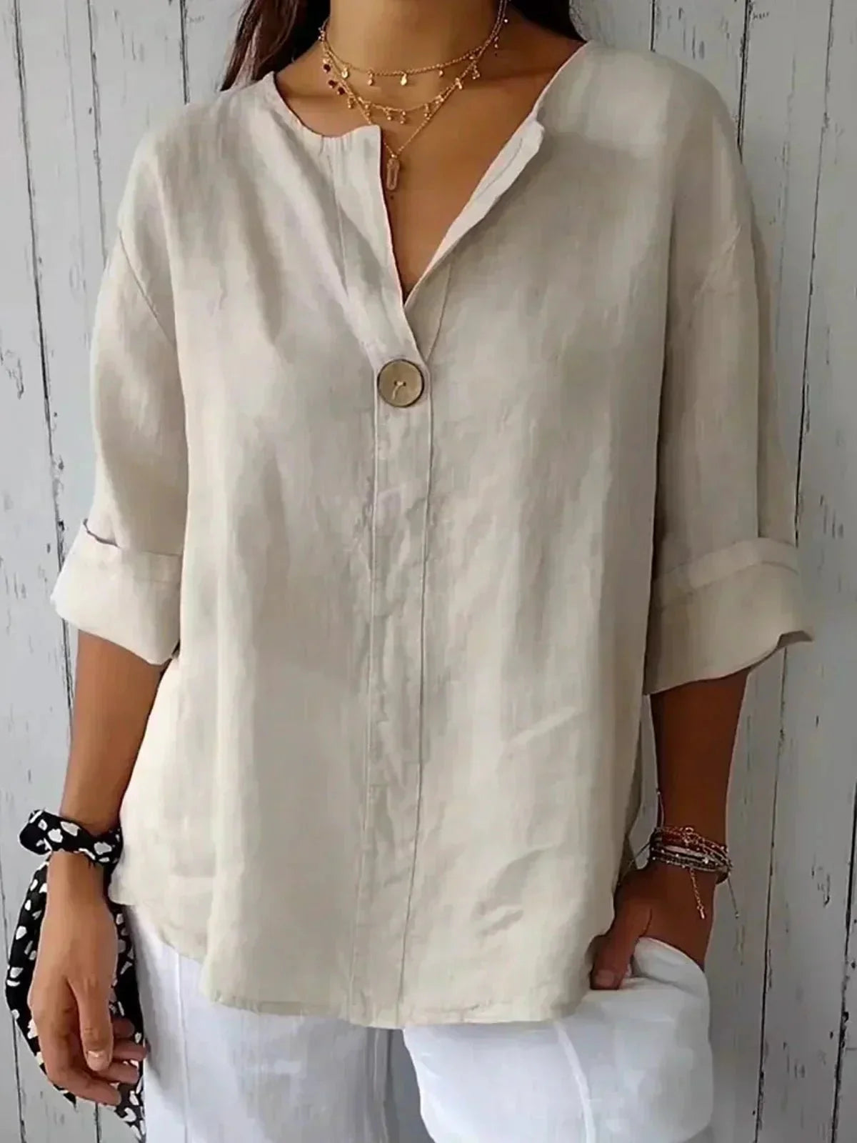 Women's Linen V-Neck Blouse Casual - Vonnera