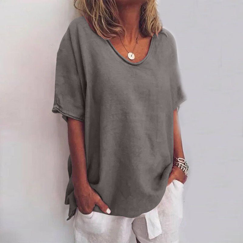 Women's Linen Blouse Short Sleeve Oversized - Vonnera