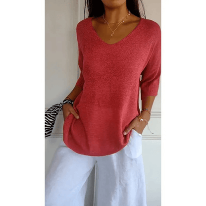 Women's Linen V-Neck Blouse - Vonnera