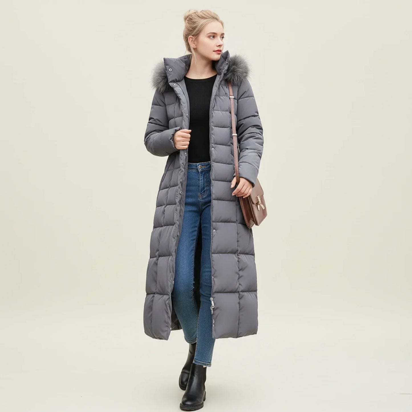 Women's Quilted Puffer Jacket Maxi Length Belted Hooded