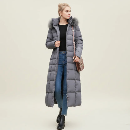 Women's Quilted Puffer Jacket Maxi Length Belted Hooded