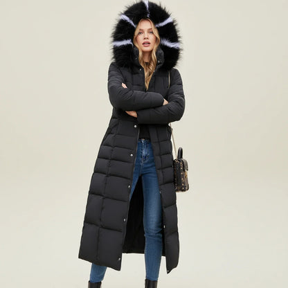 Women's Quilted Puffer Jacket Maxi Length Belted Hooded