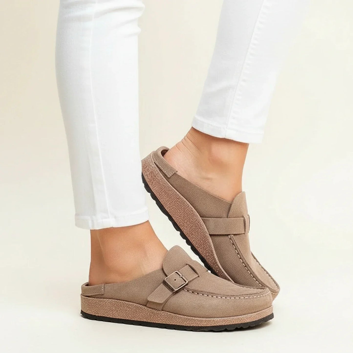 Women's Orthopedic Mules Chunky Sole Slip-On Moc Toe Buckle