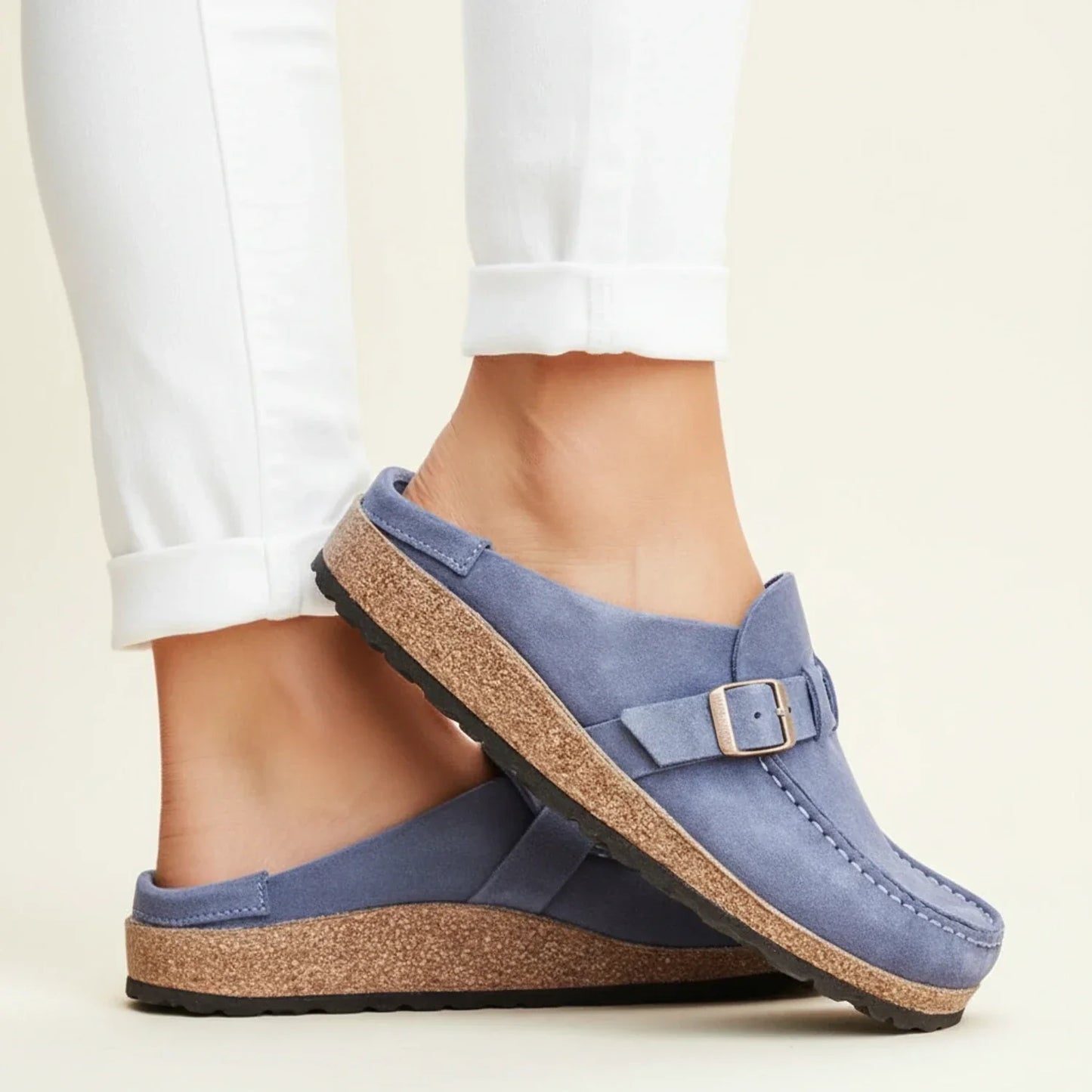 Women's Orthopedic Mules Chunky Sole Slip-On Moc Toe Buckle