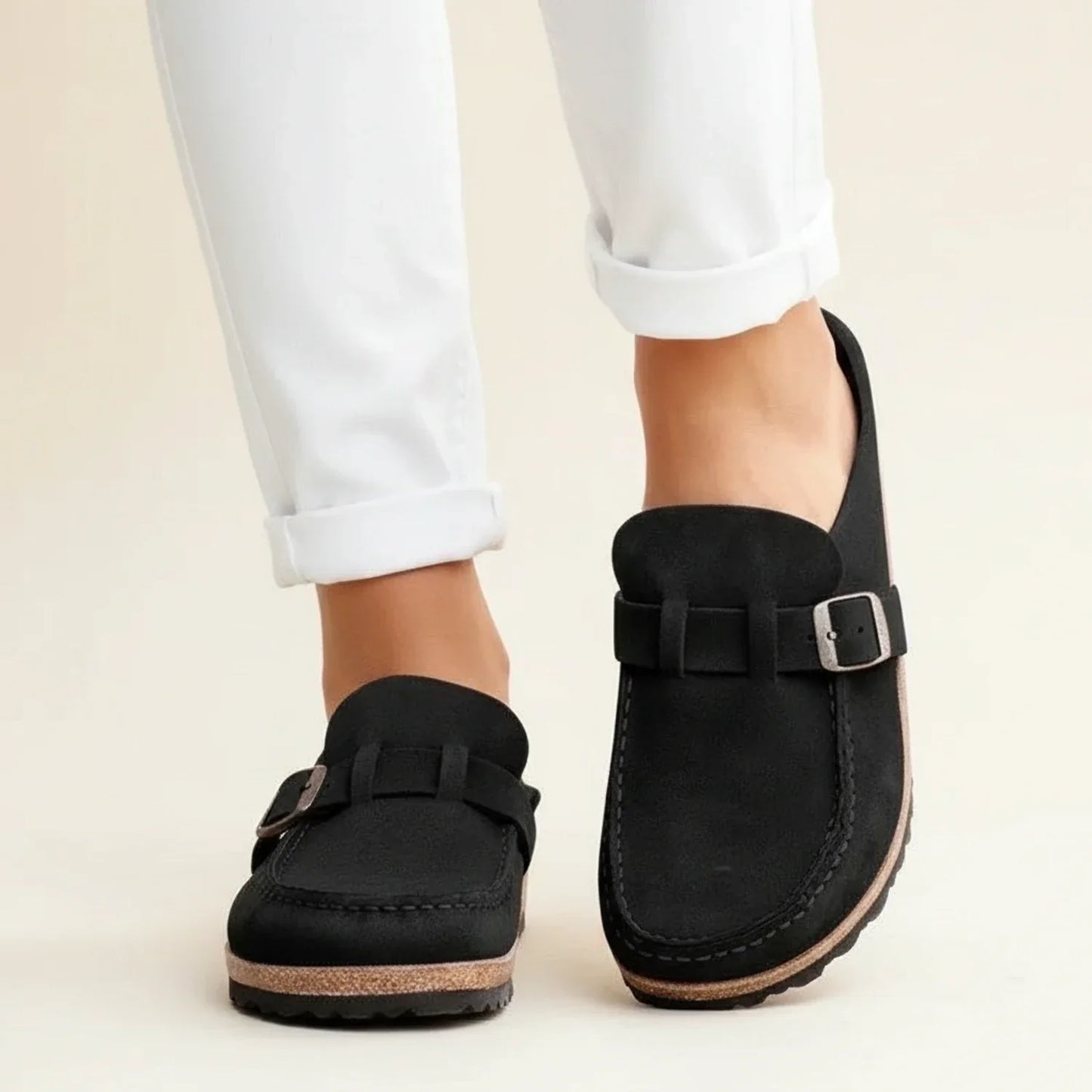 Women's Orthopedic Mules Chunky Sole Slip-On Moc Toe Buckle