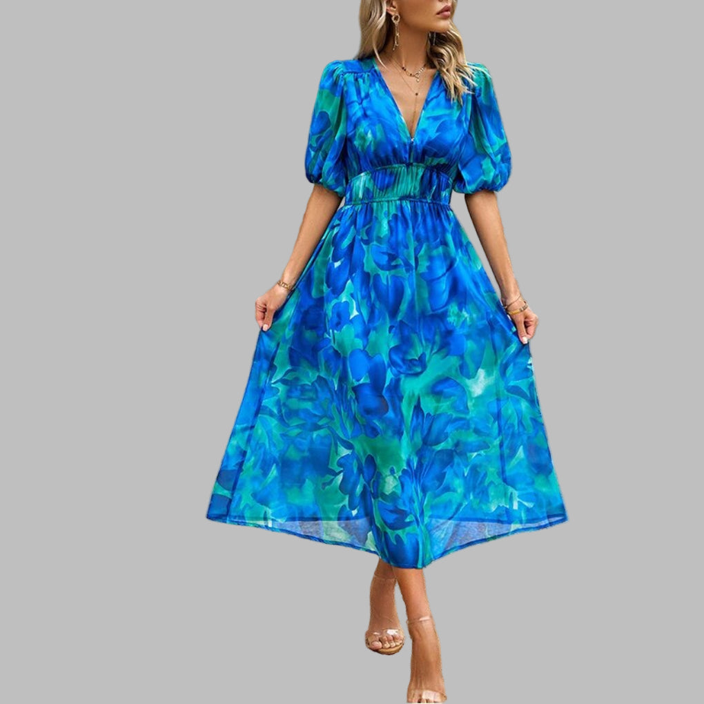 Women's V-Neck Midi Dress Cotton Summer Comfort - Vonnera