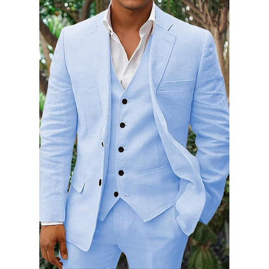 Men's Linen Blazer Set Trousers Waistcoat - Vonnera