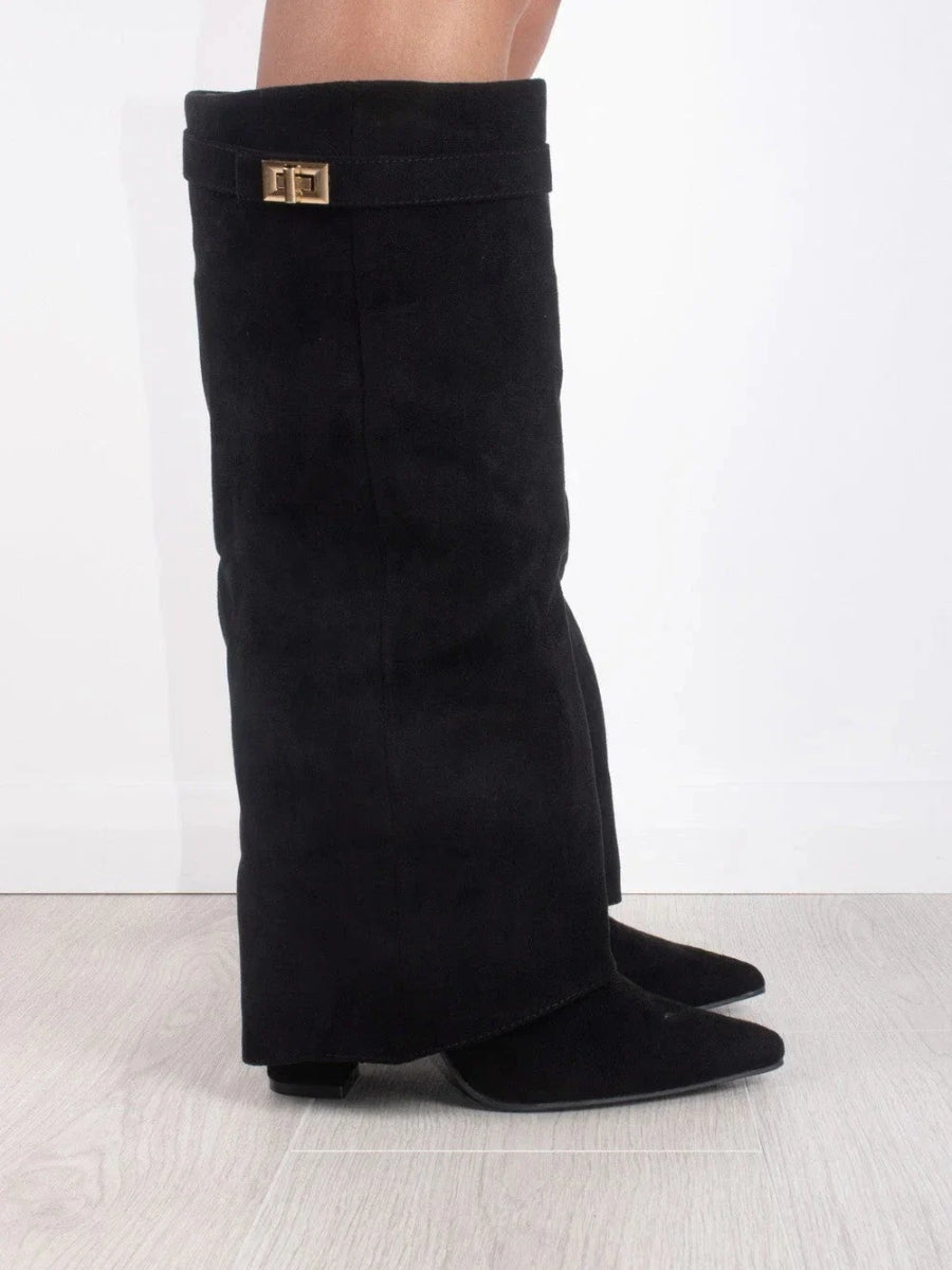 Women's Suede Knee High Heel Boots - Vonnera