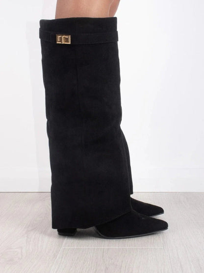 Women's Suede Knee High Heel Boots - Vonnera