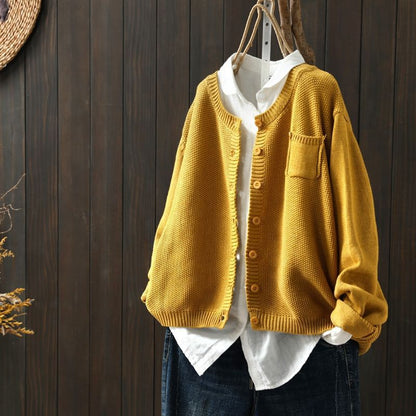 Women's Oversized Knit Cardigan With Pockets Button Front