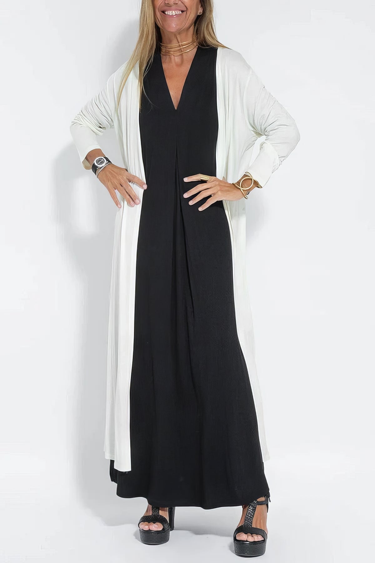 Women's Long Dress and Cardigan Set Elegant